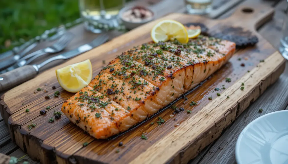 cedar plank grilled salmon