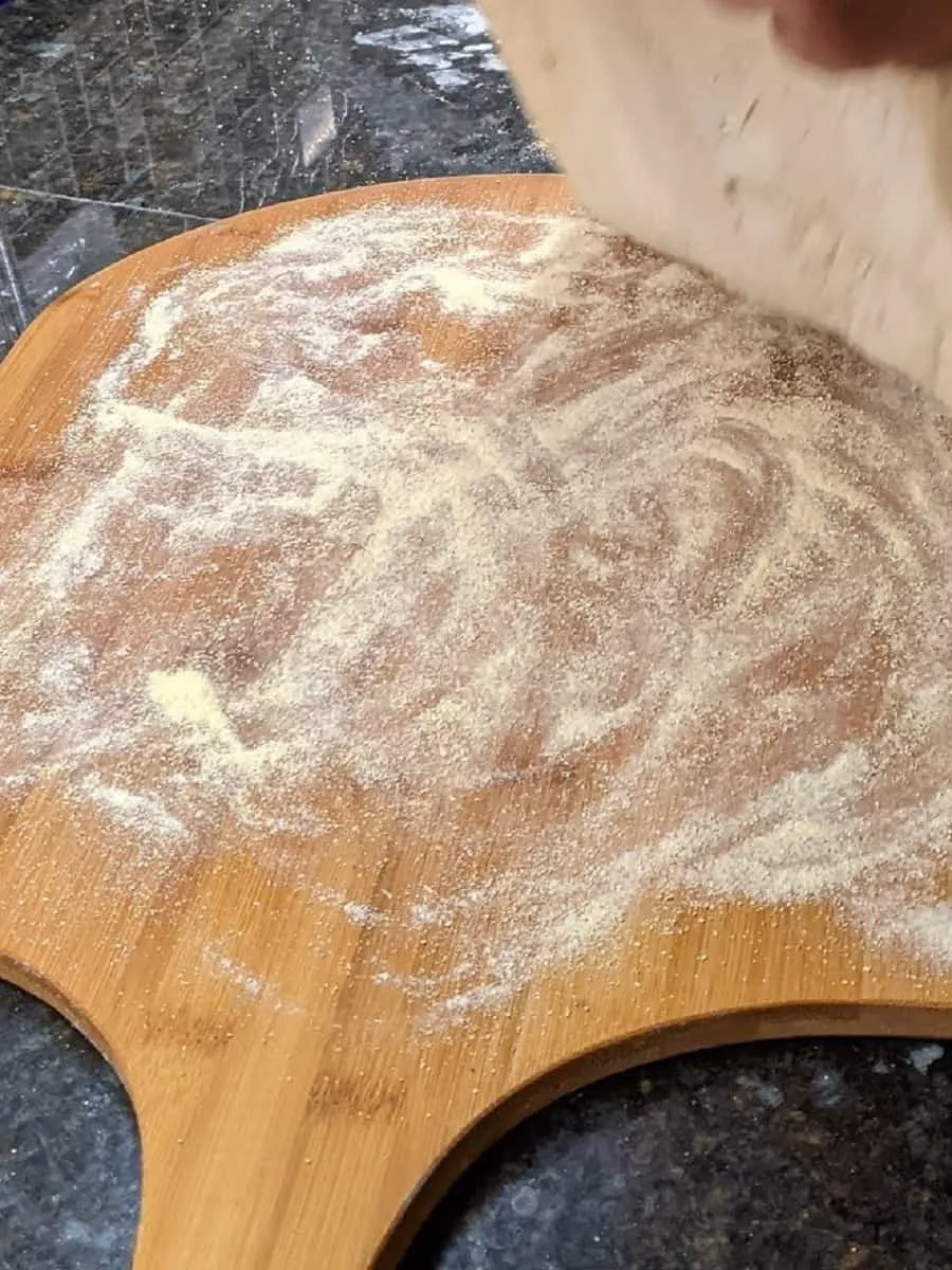 pizza peel launch cornmeal